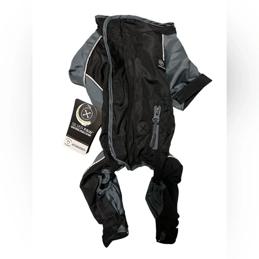 NWT dog pet silver paw full body raincoat rain suit waterproof size small S Odor
